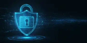 Advanced cybersecurity shield protecting enterprise data, symbolizing breach risk reduction by Q2 2025.