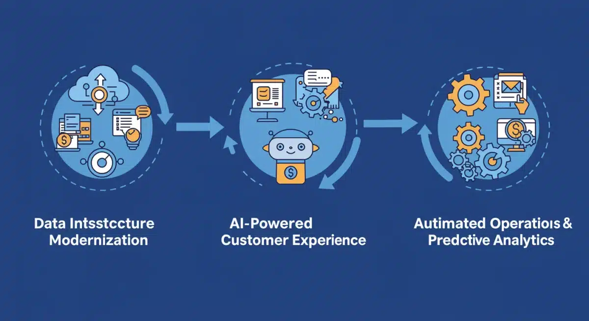 Graphic illustrating three actionable AI steps for business digital strategy