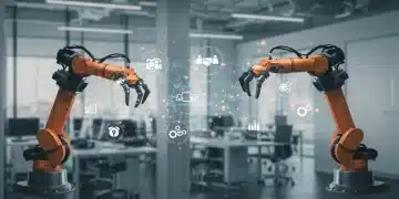 Digital network with robotic arms symbolizing enterprise automation efficiency