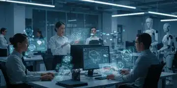 Futuristic office with advanced technology integration