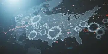 Optimized supply chain network with gears and digital connections over a US map.