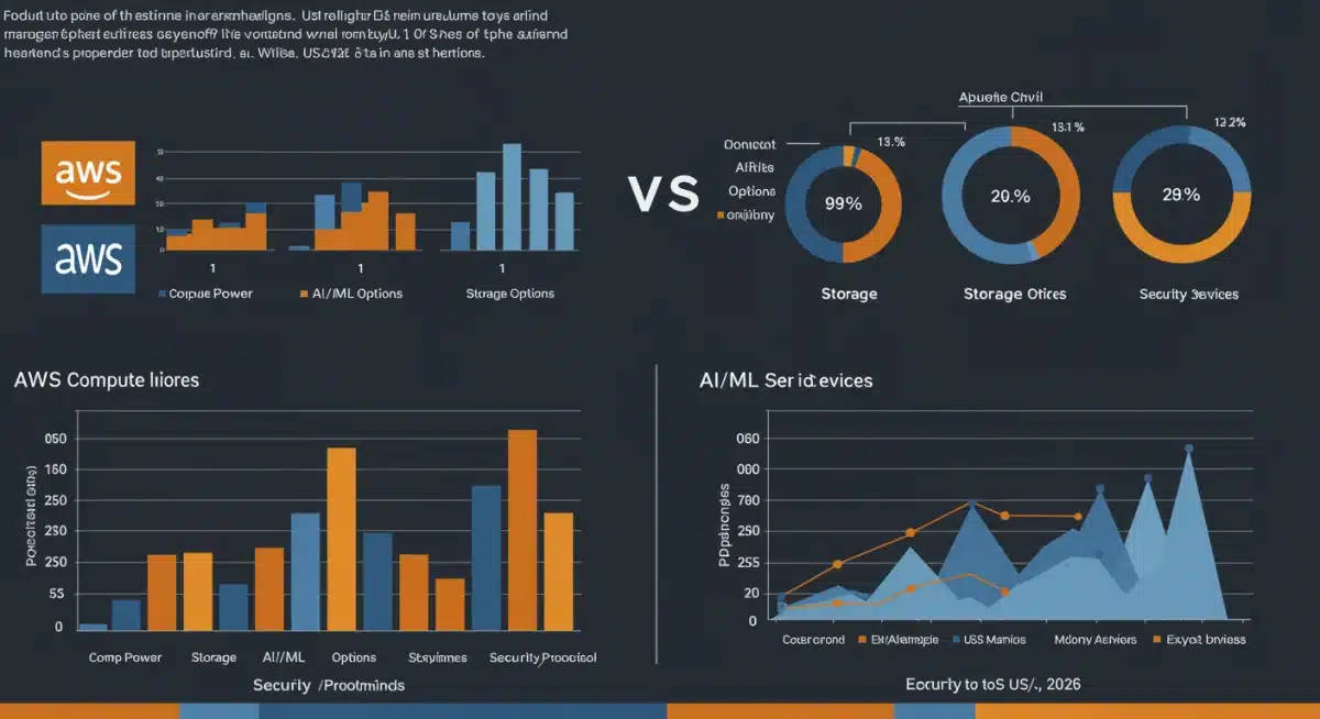 Infographic comparing AWS and Azure features like compute, storage, AI, and security for US enterprises.