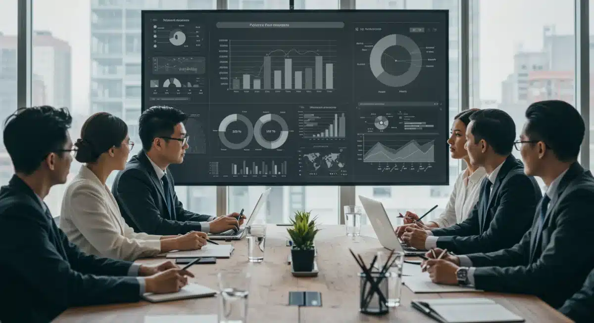 Business leaders discussing economic forecasts and tech policy changes