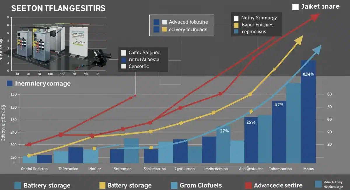 Infographic showing market growth and share of diverse clean energy sectors.