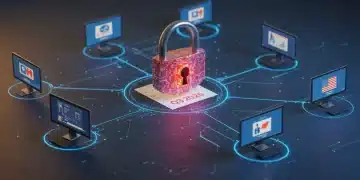 Digital padlock representing cybersecurity protection for small businesses in the US against 2026 threats.