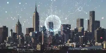 Futuristic cityscape with bio-digital integration