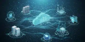Futuristic digital landscape showcasing interconnected US cloud computing trends.