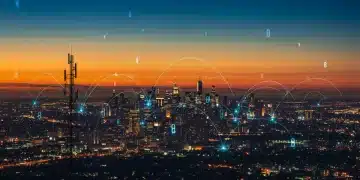 Future US telecommunications network infrastructure with glowing data lines