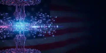 Quantum entanglement visualization representing US quantum computing progress by 2026