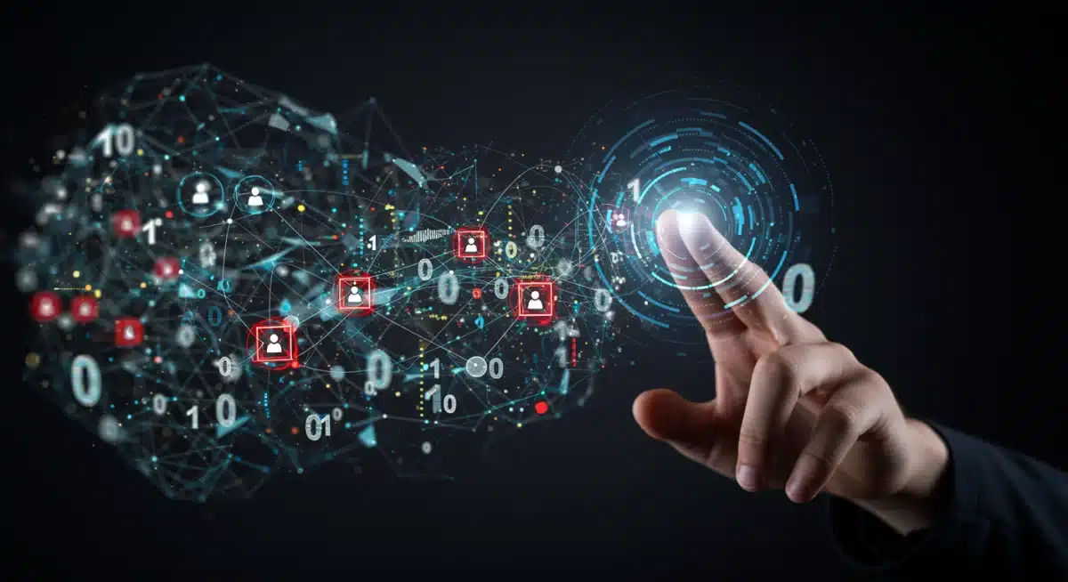 Complex network graph with highlighted vulnerabilities and human interaction