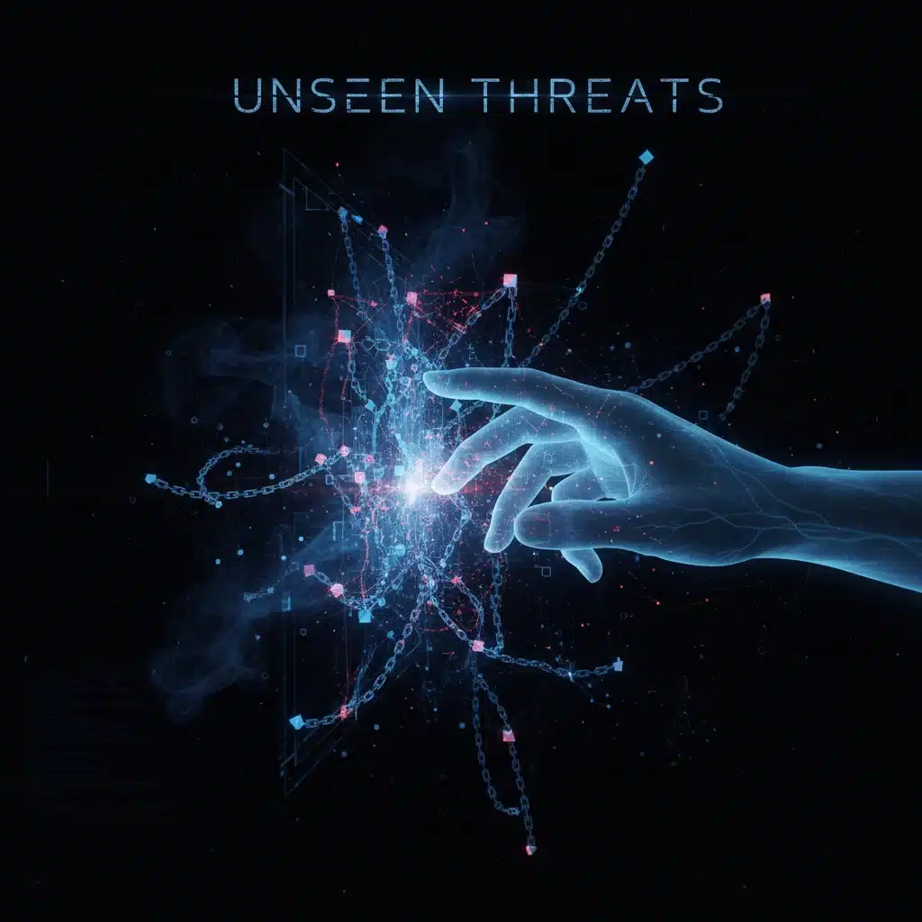 Holographic interface showing interconnected supply chain vulnerabilities