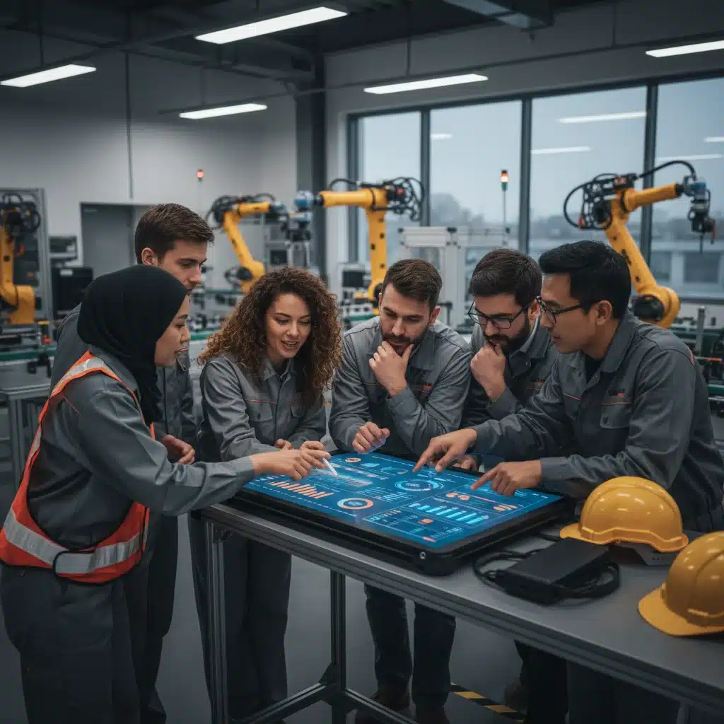 Manufacturing team analyzing real-time production data