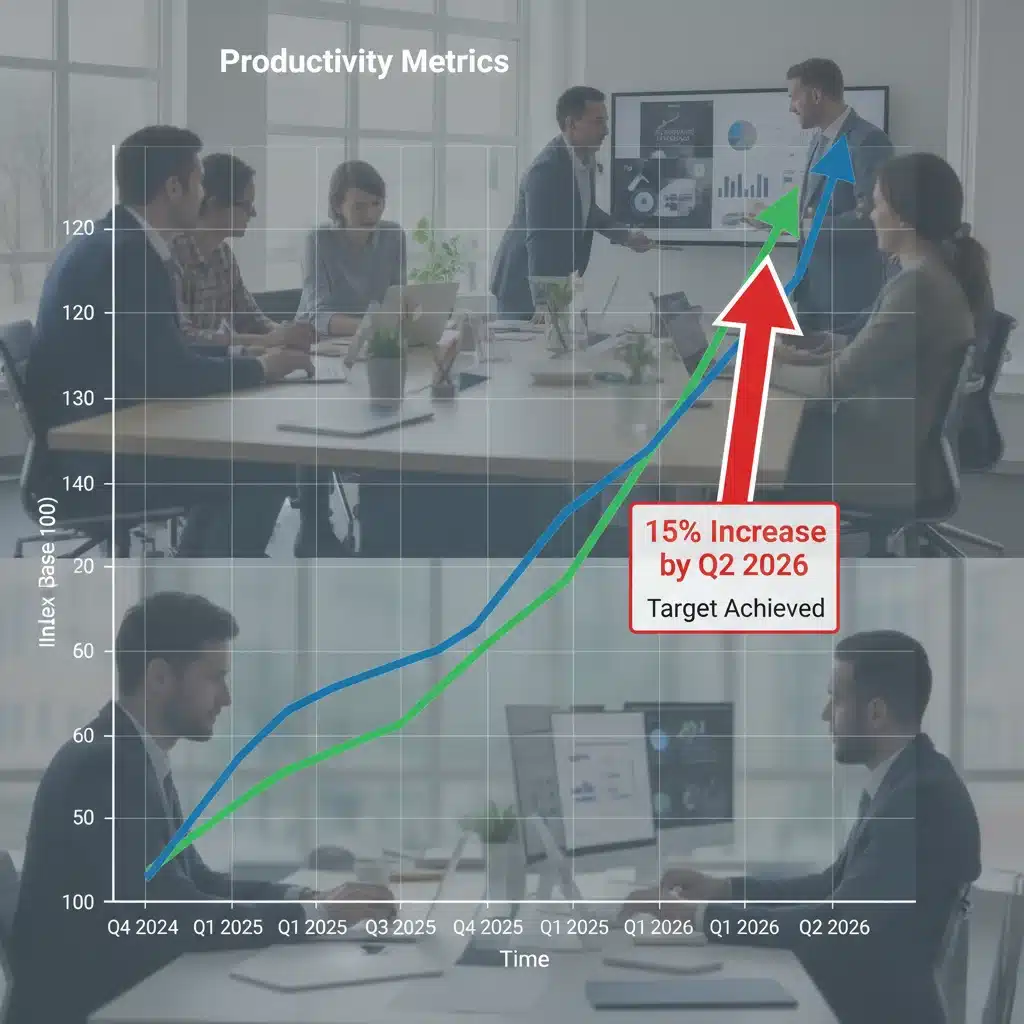Productivity growth chart indicating a 15% increase by Q2 2026, showcasing economic impact of hybrid models.