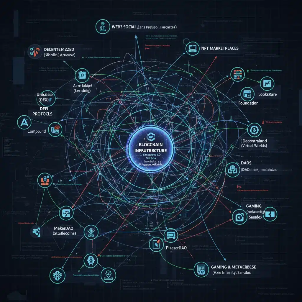 Interconnected network diagram of Web3 ecosystem components