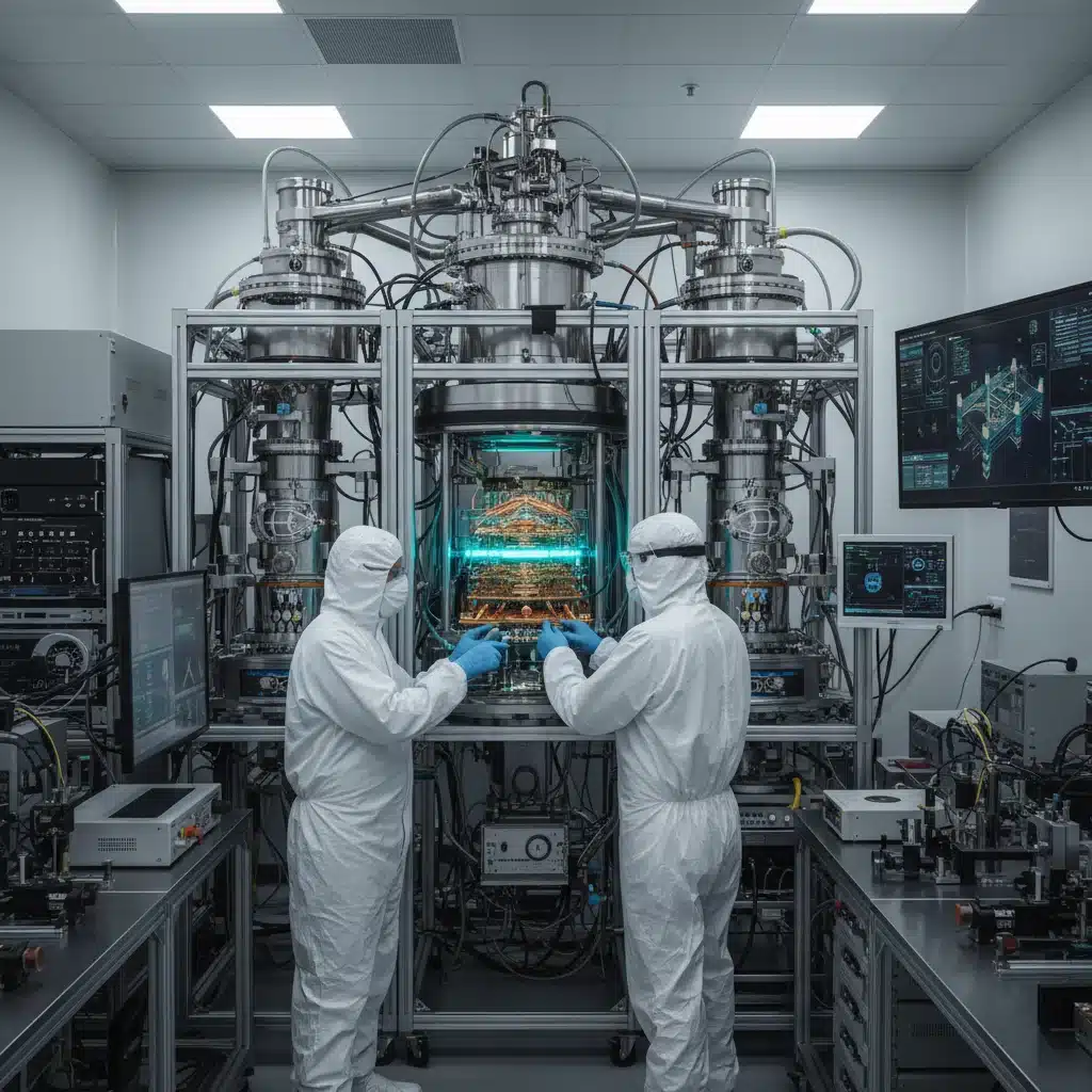 Researchers developing quantum processors in a high-tech lab