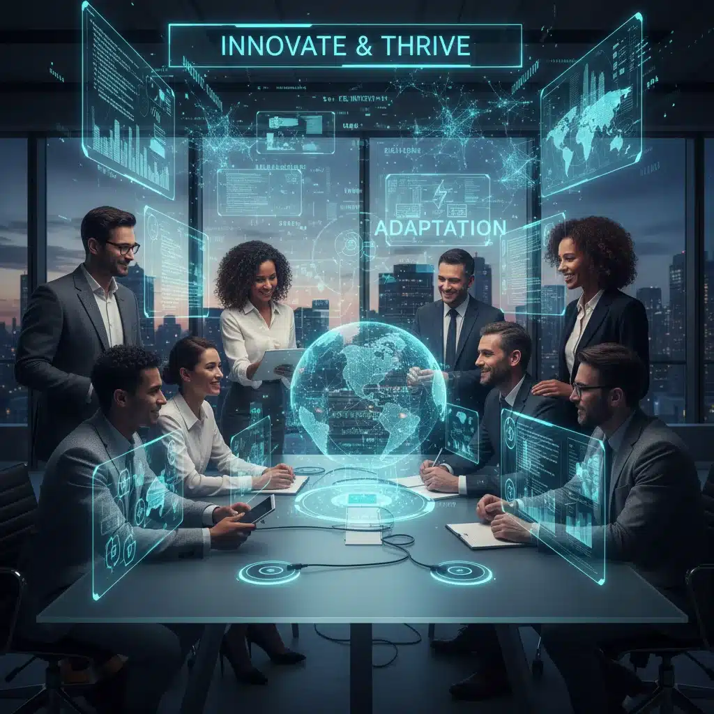 Tech professionals collaborating on innovative solutions amidst market challenges