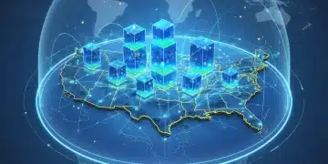 Blockchain technology integrating with US supply chain routes for enhanced transparency and efficiency.