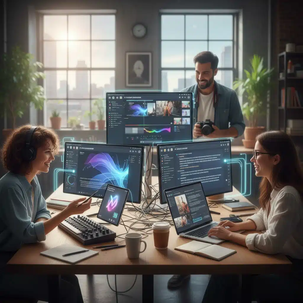 Creative professionals using AI tools for enhanced productivity and innovation