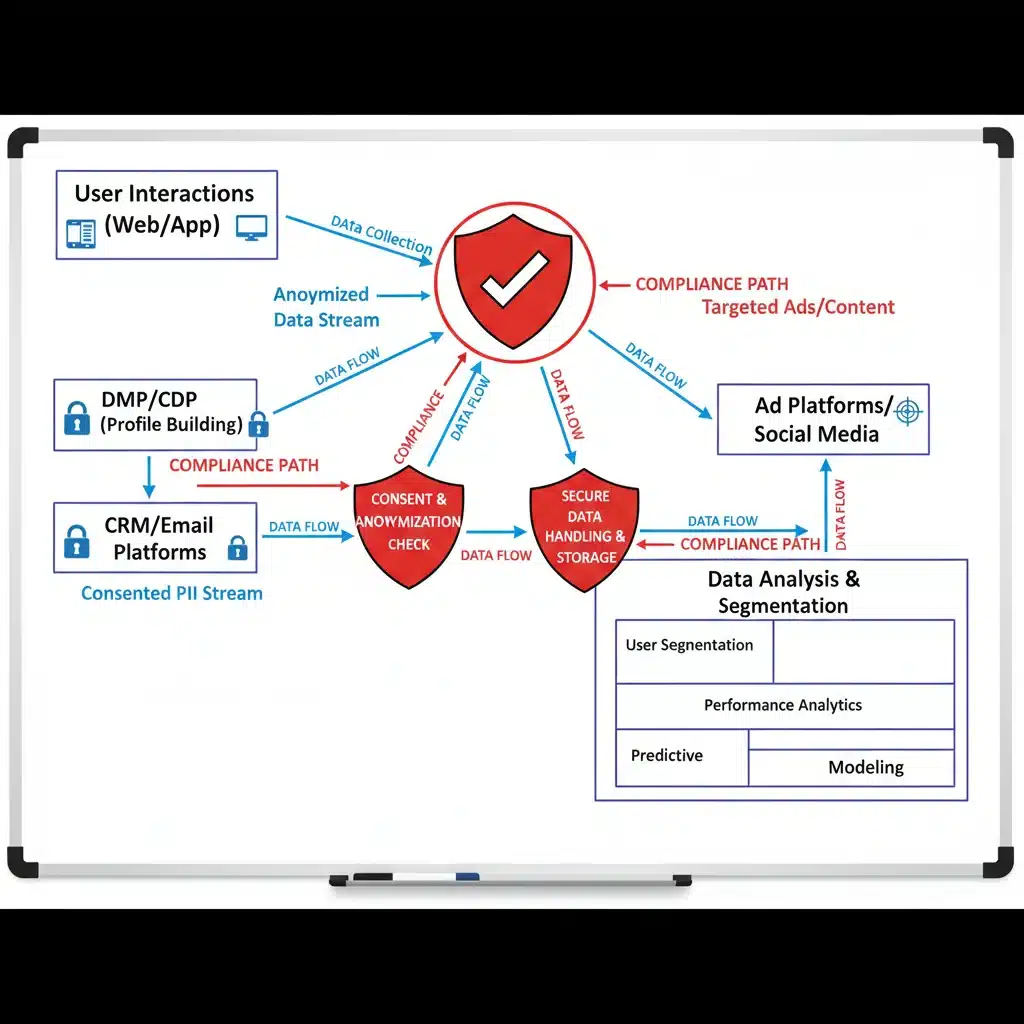 Data flow in digital marketing with privacy compliance checkpoints